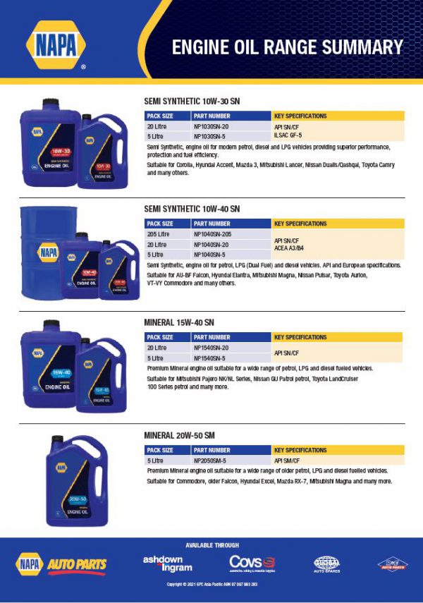 NAPA Engine Oil Range NAPA Auto Parts