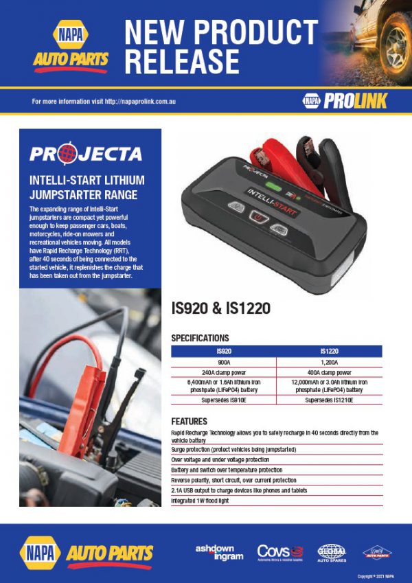 Projecta IntelliStart Lithium Jumpstarter Range NAPA Auto Parts