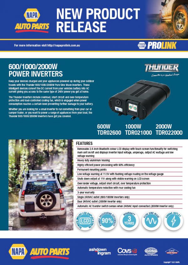 Thunder 600/1000/2000W Power Inverters NAPA Auto Parts