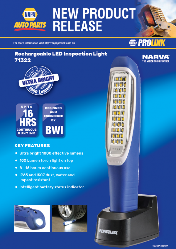 NARVA Rechargeable LED Inspection Light NAPA Auto Parts