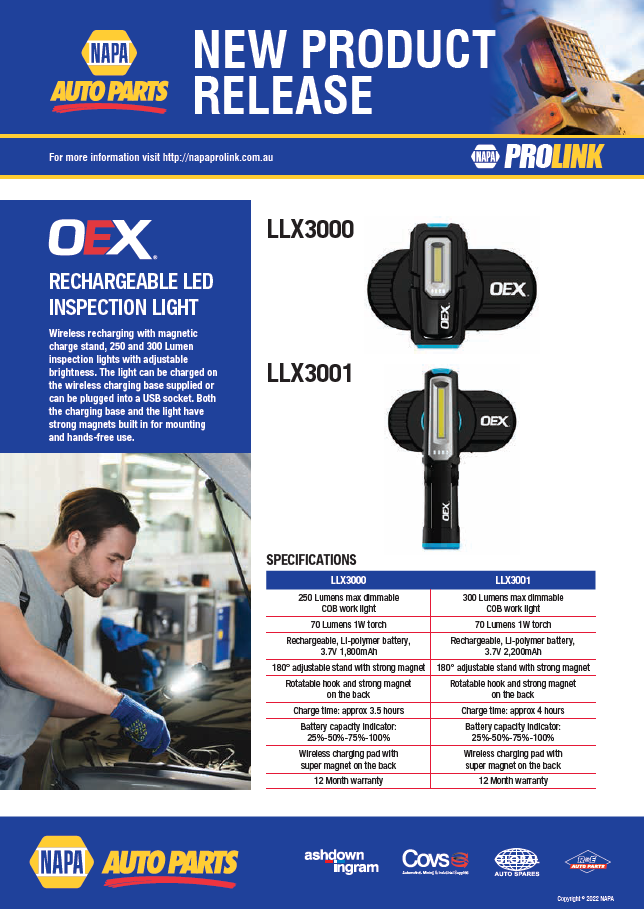 OEX Underbonnet LED Work Light, Extendable Length - LLX3003 - OEX
