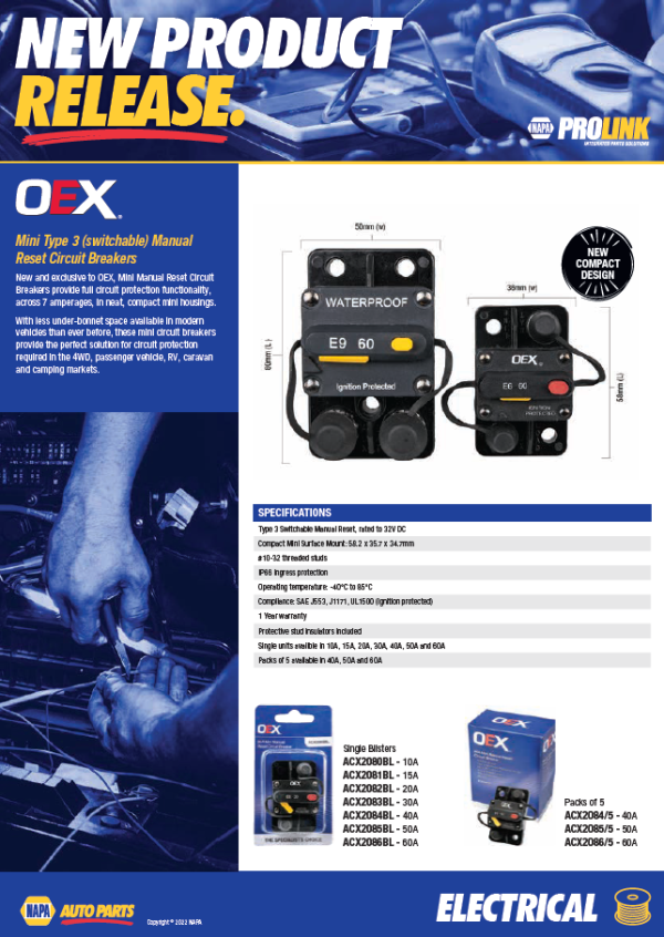 OEX Mini Type 3 Manual Reset Circuit Breakers NAPA Auto Parts