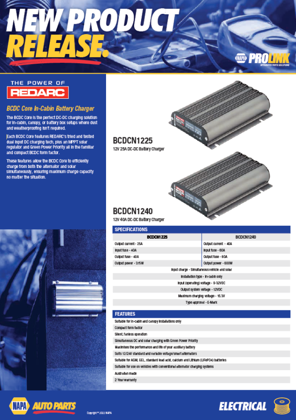 Redarc BCDC Core InCabin Battery Charger NAPA Auto Parts