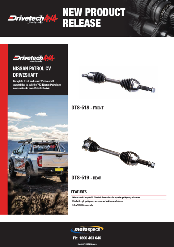 Roadsafe 4wd / GSP CV Shaft for Nissan Patrol Y62 2013-On - Front