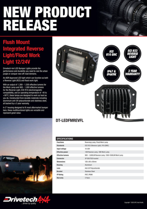 Drivetech 4x4 Flush Mount LED Reverse/Flood Work Bumper Light | NAPA
